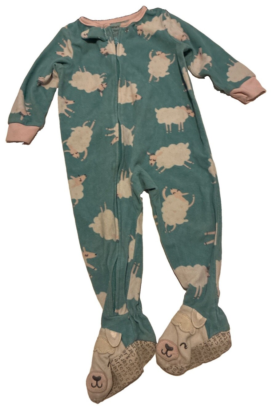 Carters Baby Girl 1-Piece Cute Lambs Footie Cozy Fleece Zip-Up PJs Dark Teal 18M